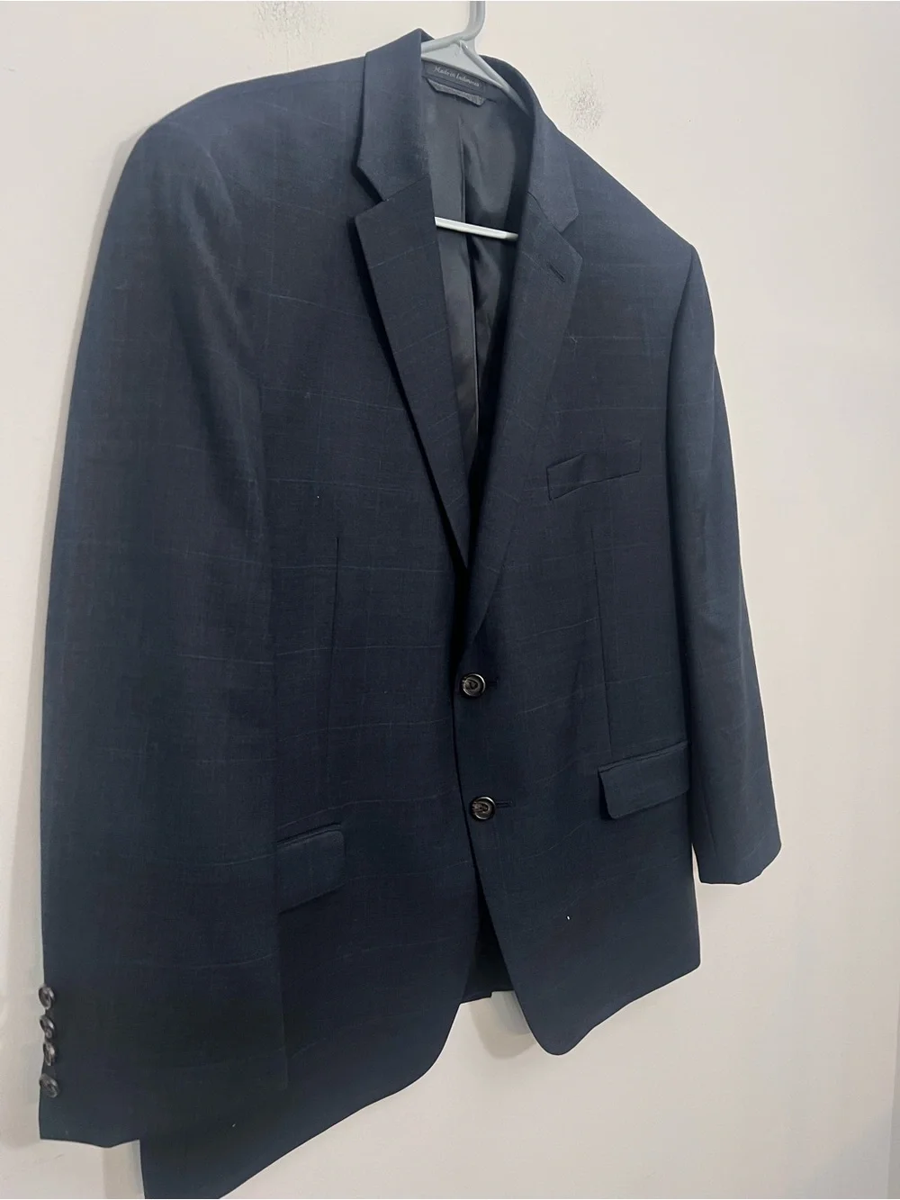 Ralph Lauren Navy Windowpane Wool Two-Button Blazer